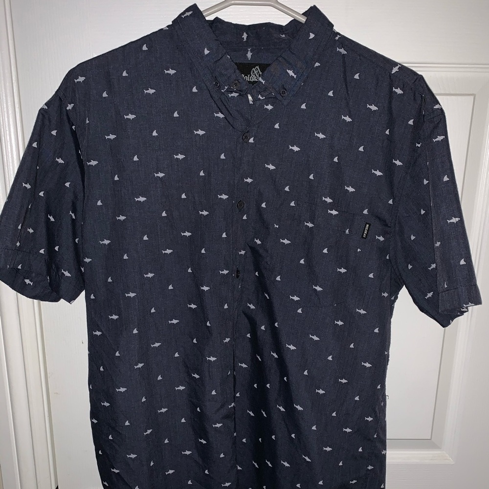 MoloKai XL Navy Blue Shark Button Up